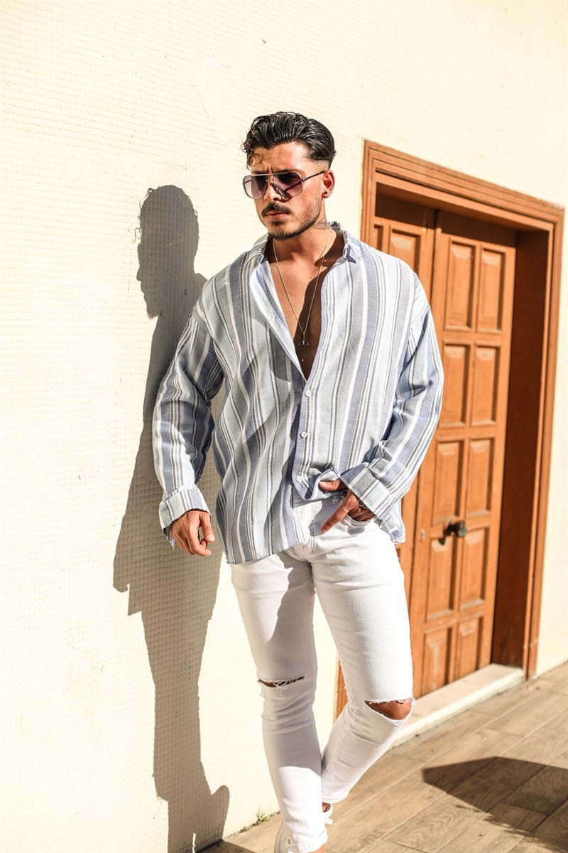 Çizgili Örme Oversize Gömlek