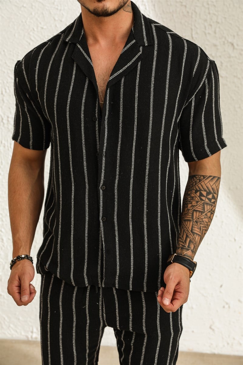 Çizgili Örme Oversize Gömlek