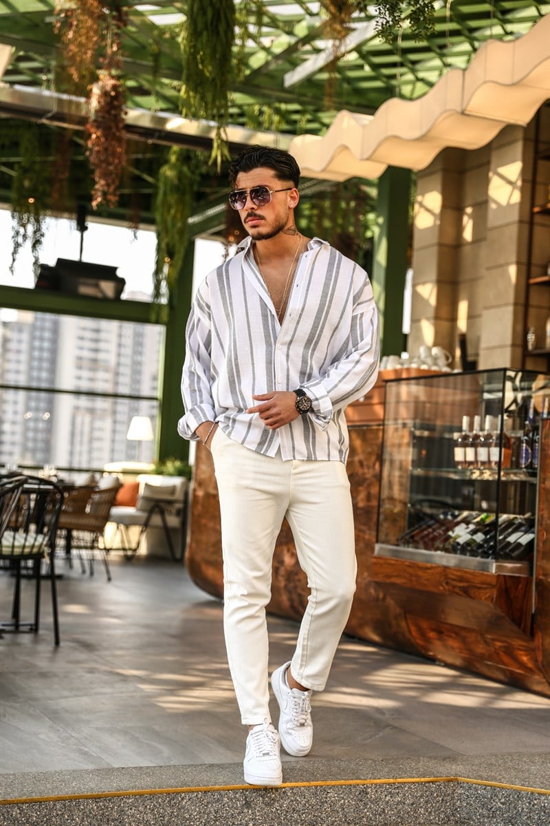 Çizgili Örme Oversize Gömlek