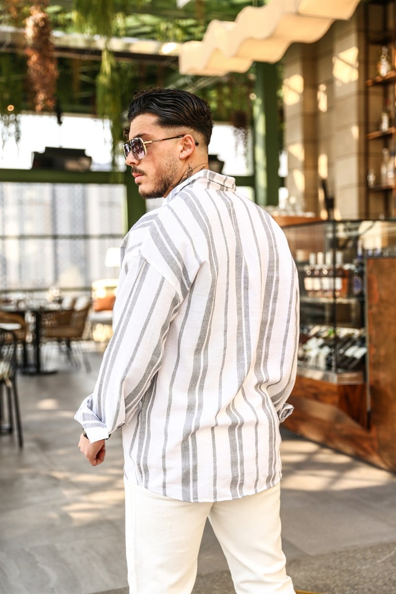 Çizgili Örme Oversize Gömlek