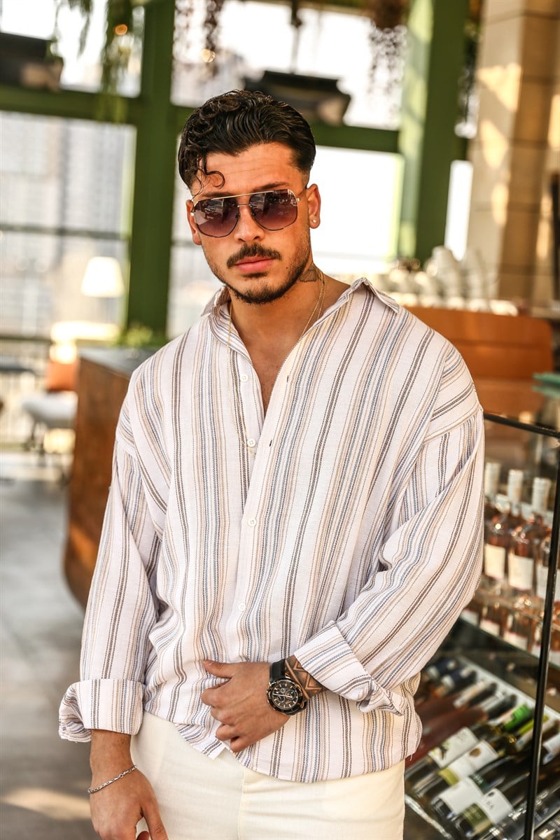 Çizgili Örme Oversize Gömlek