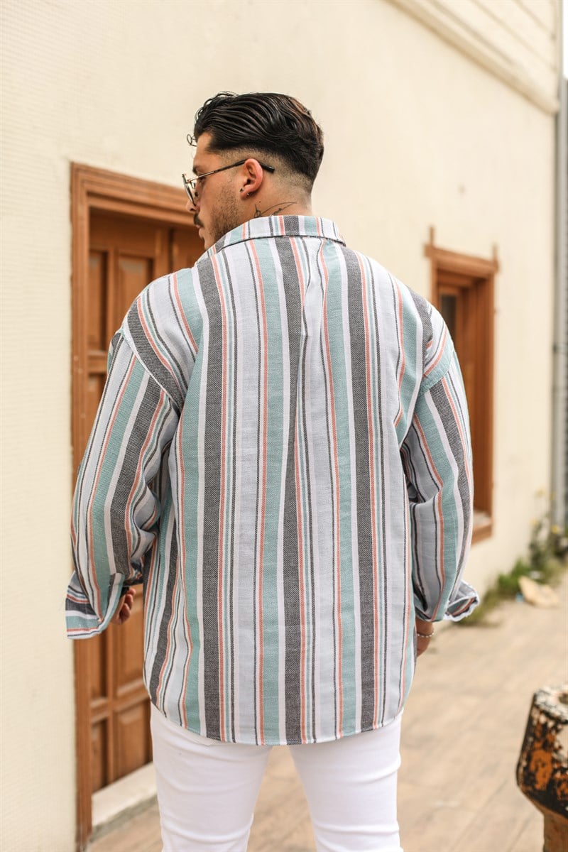 Çizgili Örme Oversize Gömlek