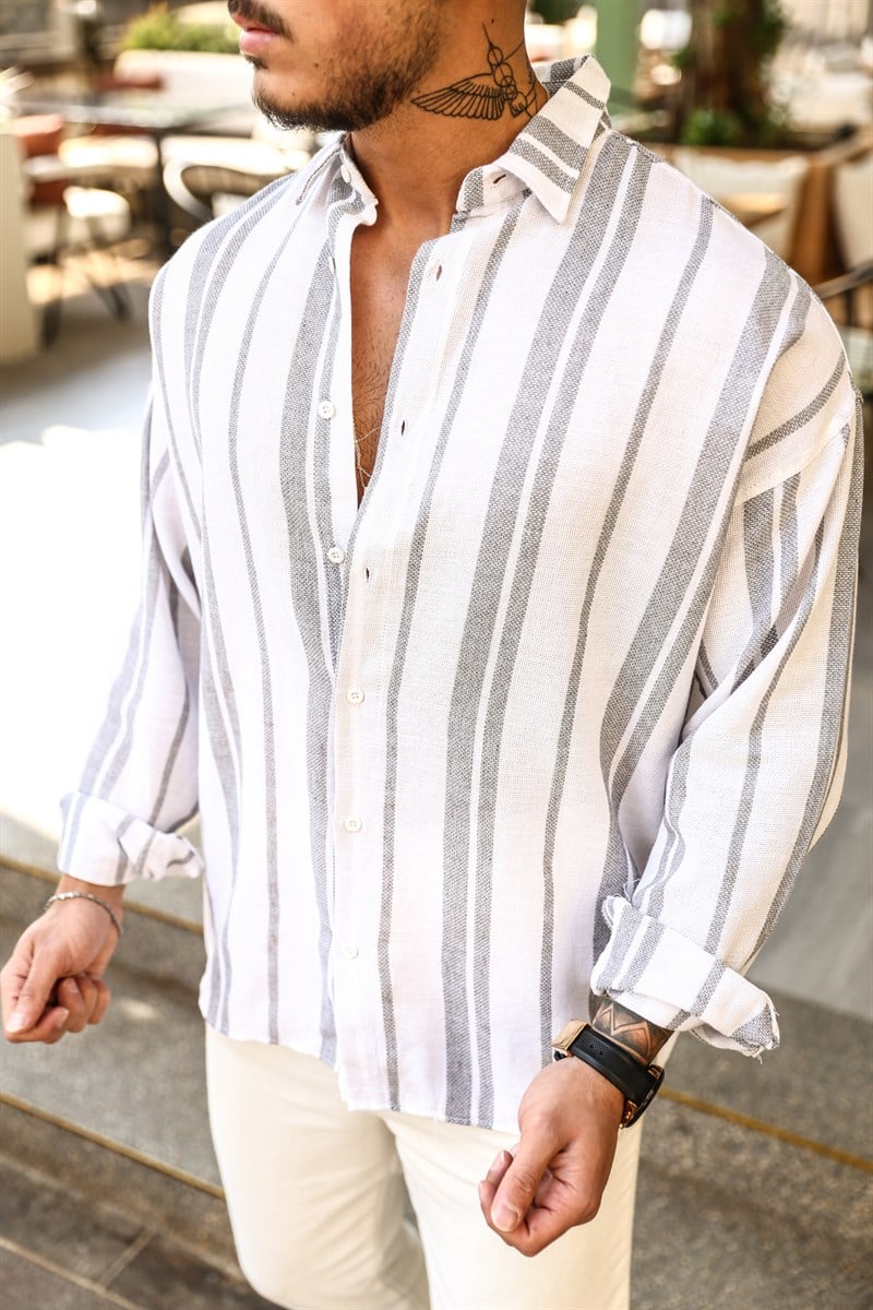 Çizgili Örme Oversize Gömlek