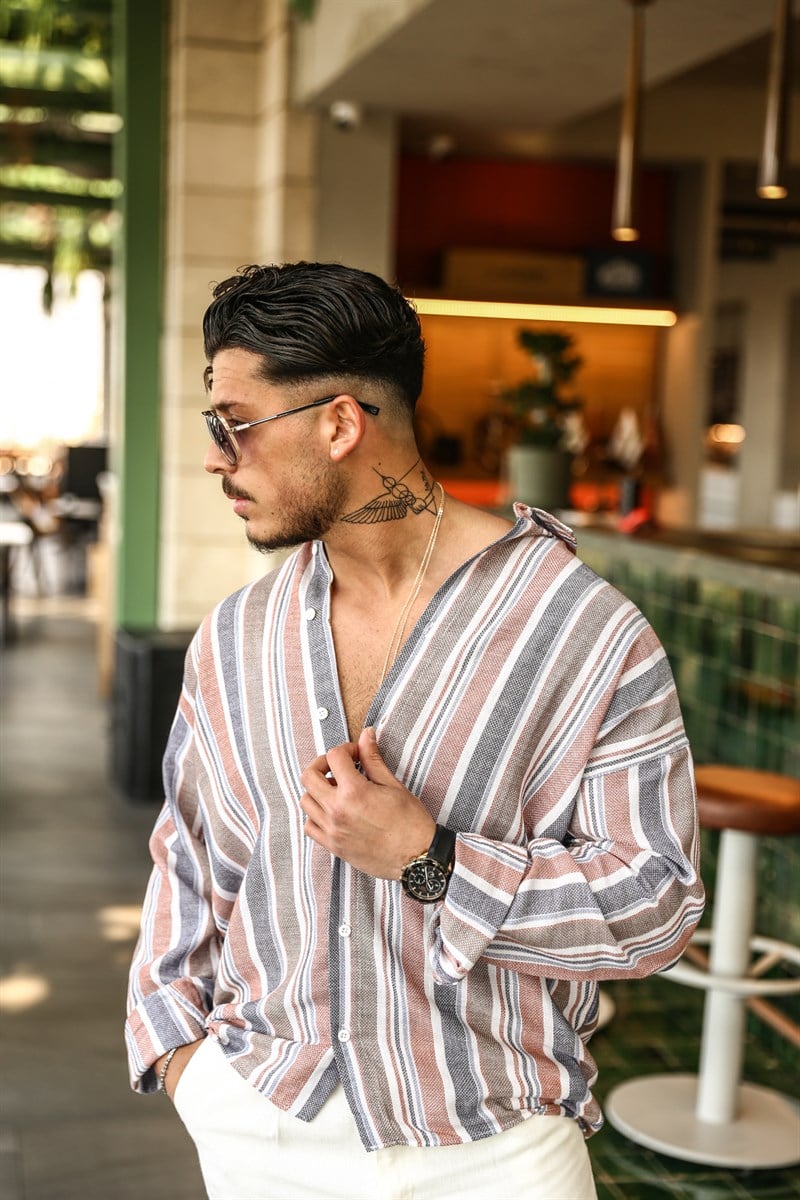 Çizgili Örme Oversize Gömlek