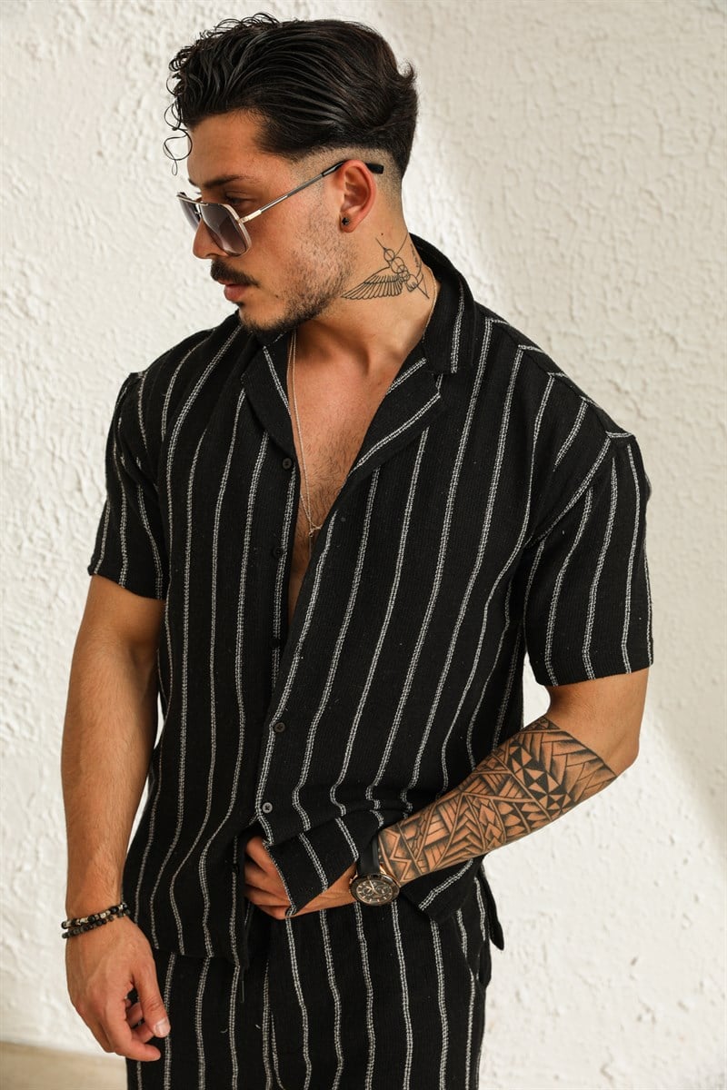 Çizgili Örme Oversize Gömlek