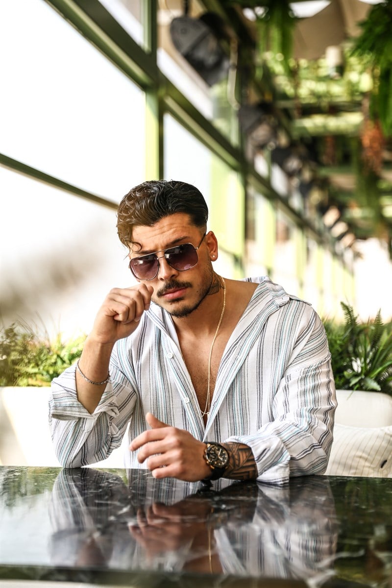 Çizgili Örme Oversize Gömlek