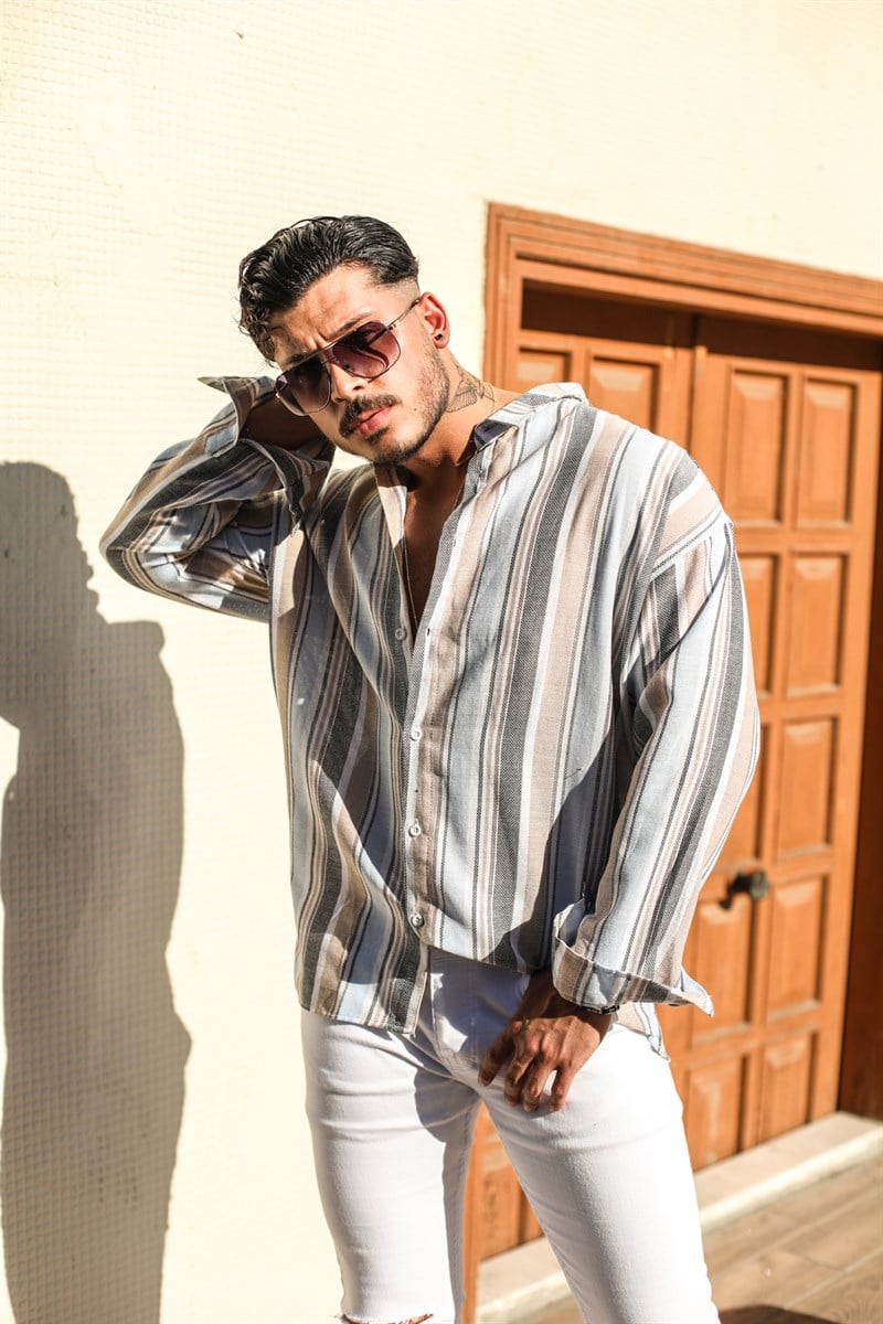Çizgili Örme Oversize Gömlek