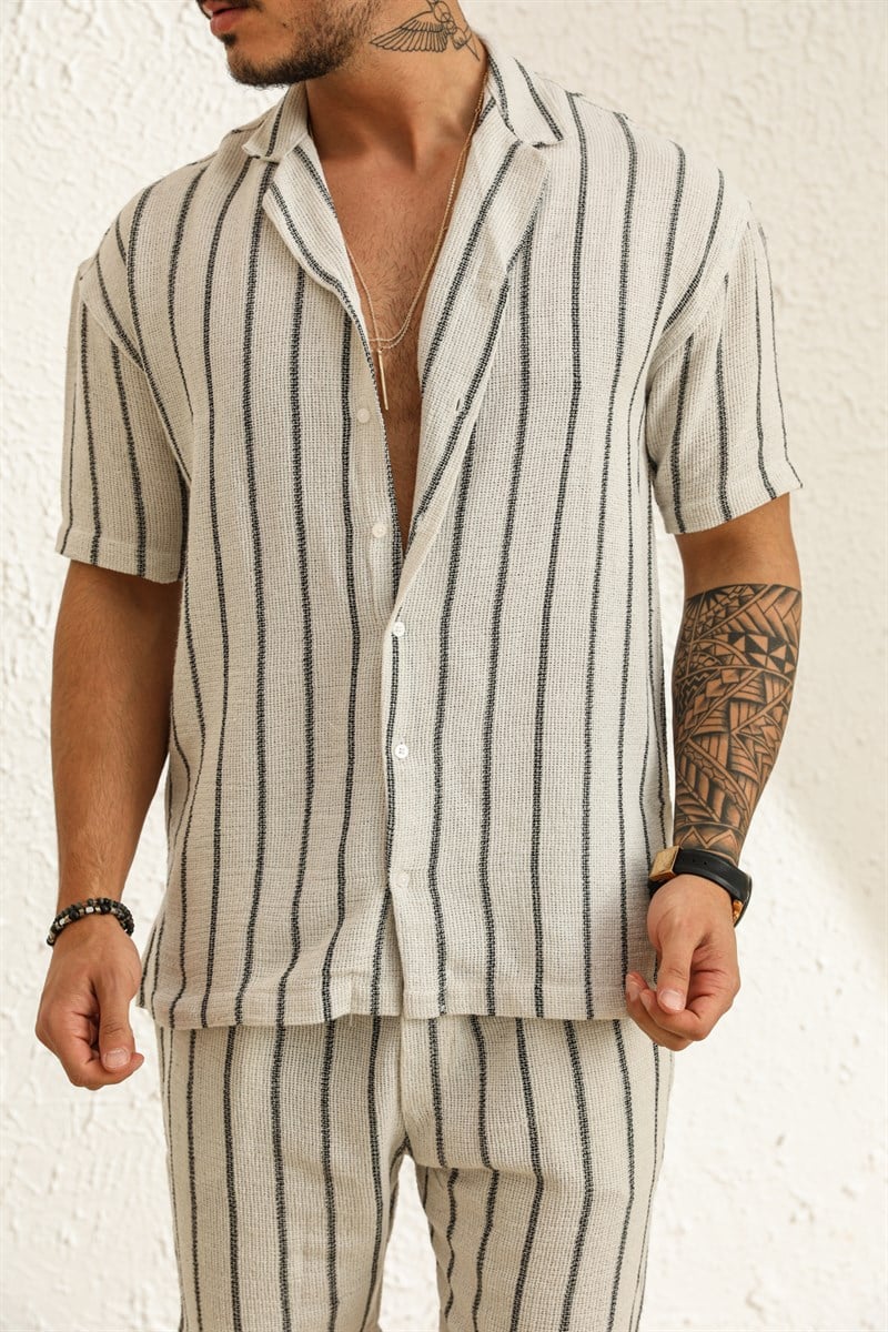 Çizgili Örme Oversize Gömlek