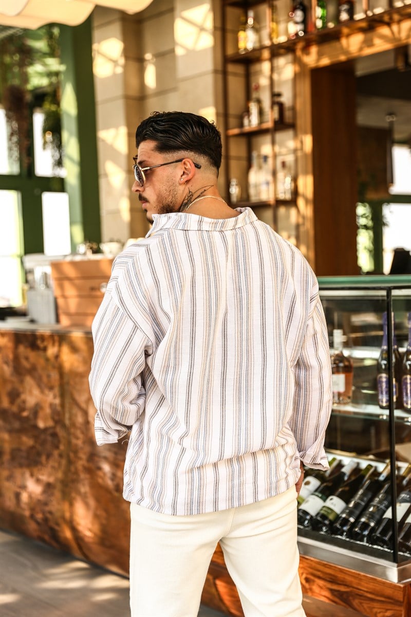 Çizgili Örme Oversize Gömlek