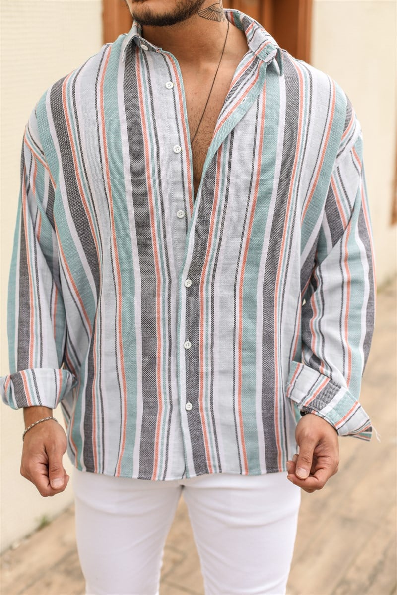 Çizgili Örme Oversize Gömlek