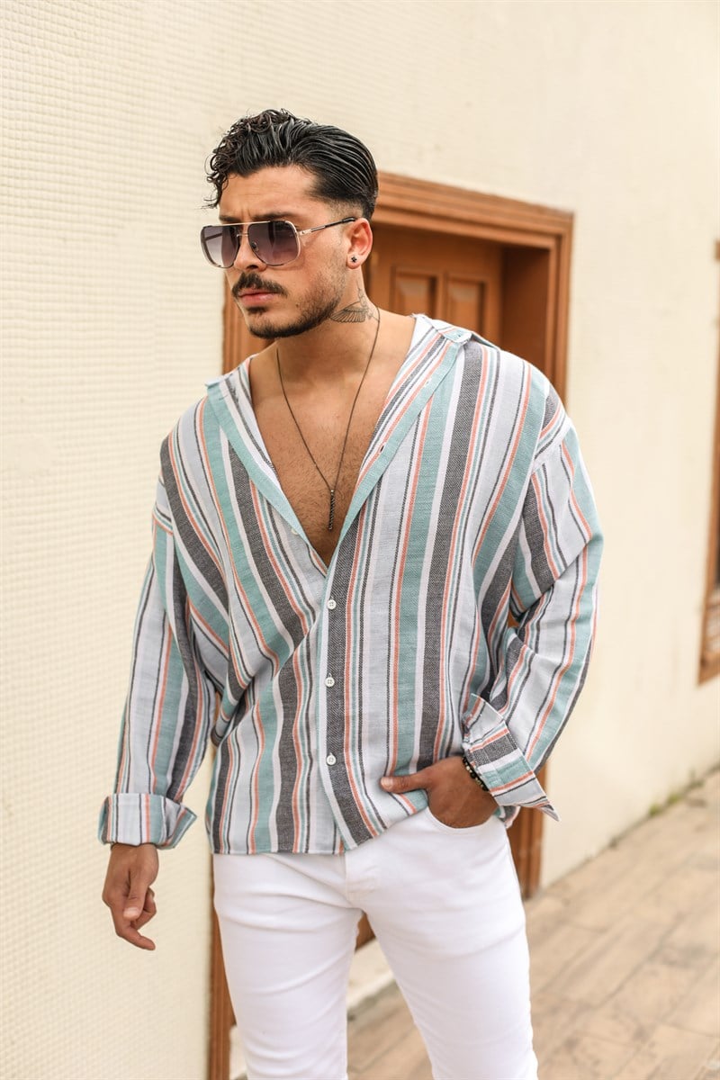 Çizgili Örme Oversize Gömlek
