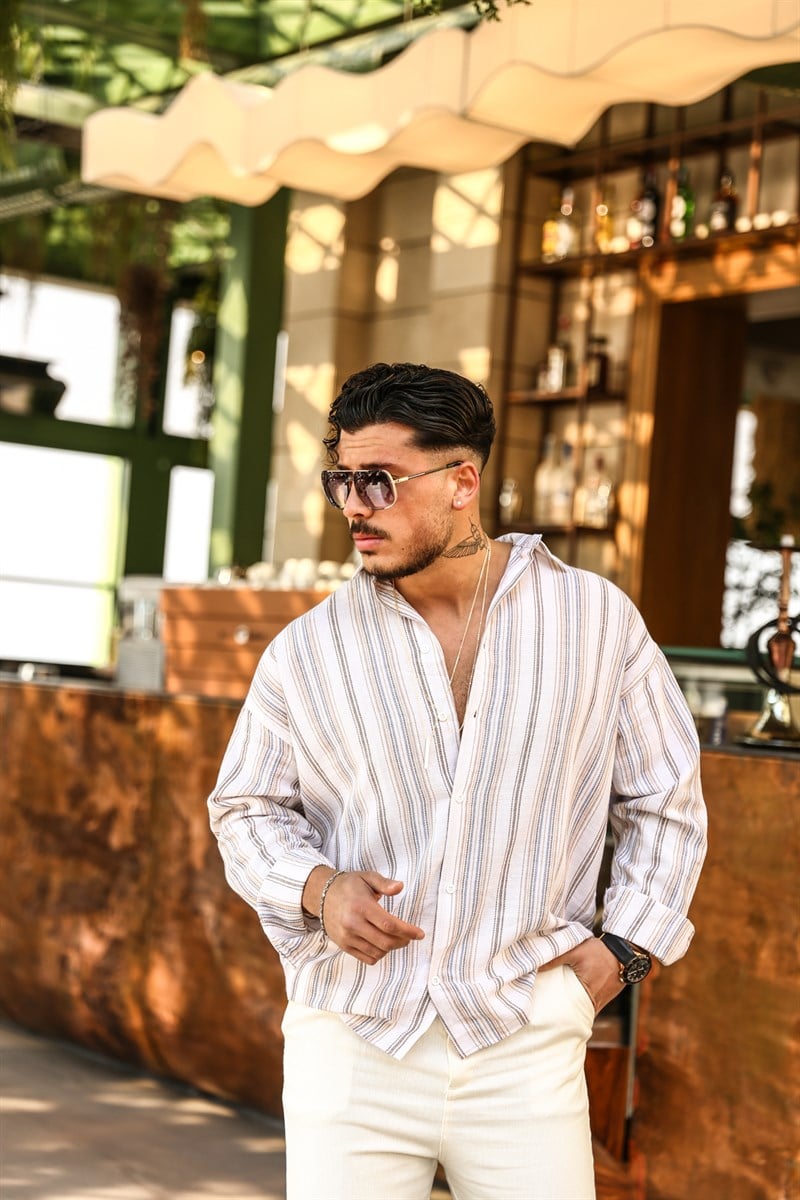 Çizgili Örme Oversize Gömlek