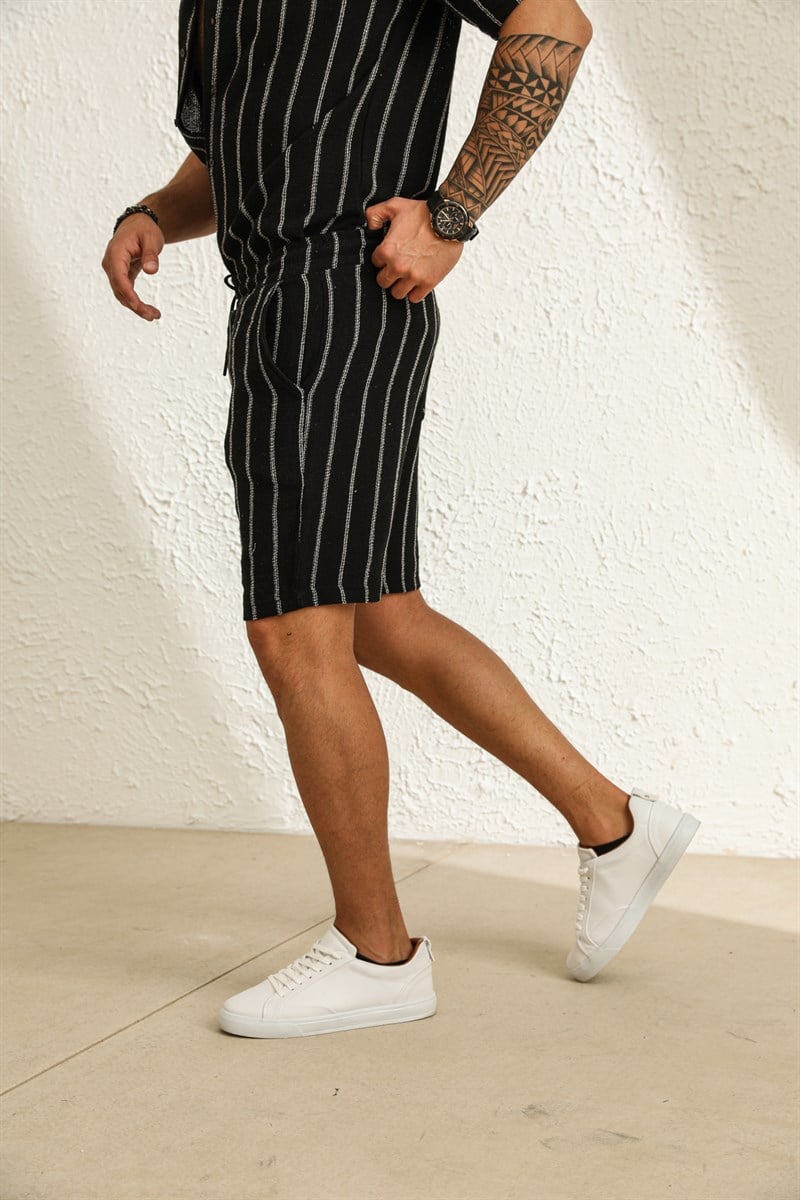 Çizgili Örme Şort