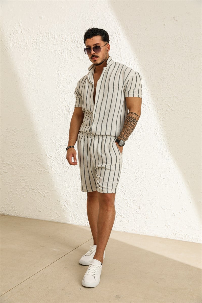 Çizgili Örme Şort