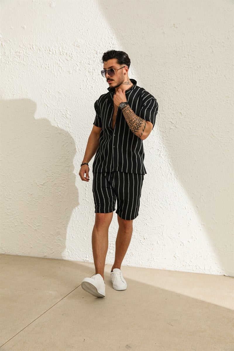 Çizgili Örme Şort