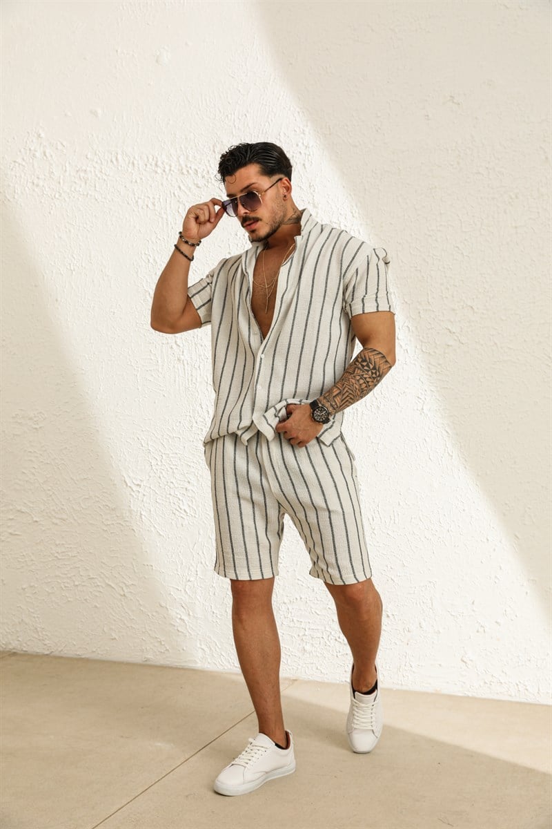 Çizgili Örme Şort