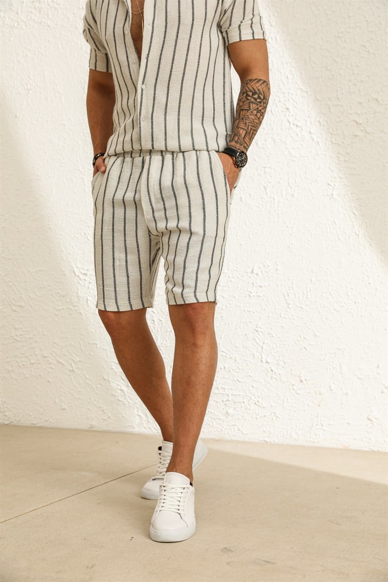 Çizgili Örme Şort