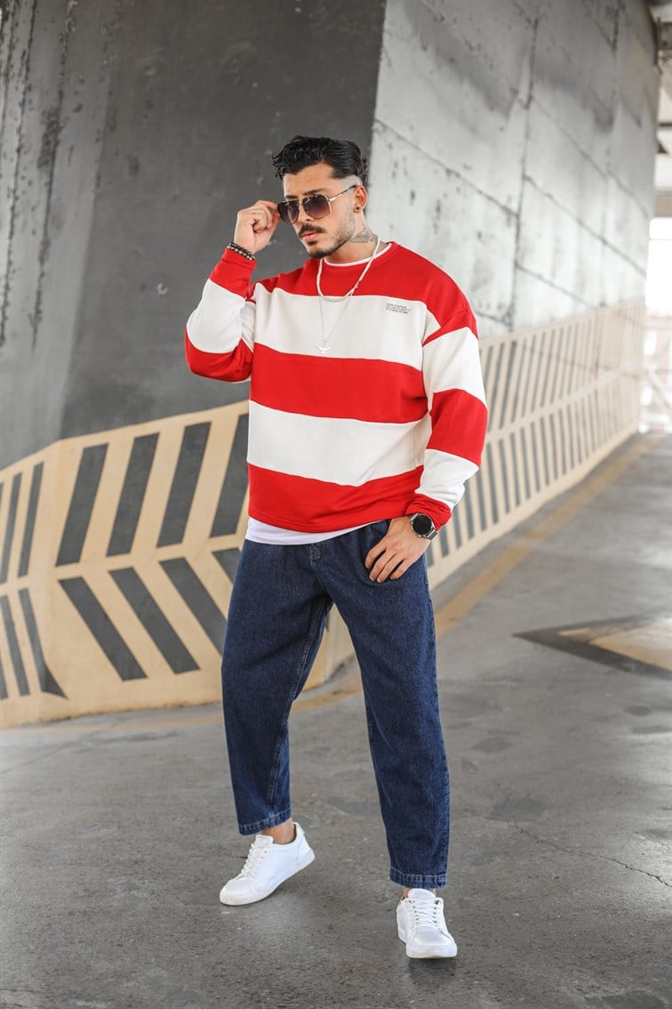 Çizgili Oversize Sweatshirt