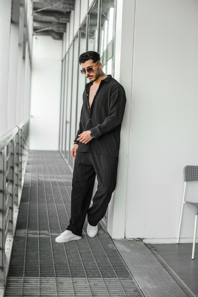 Çizgili Pilili Oversize Gömlek
