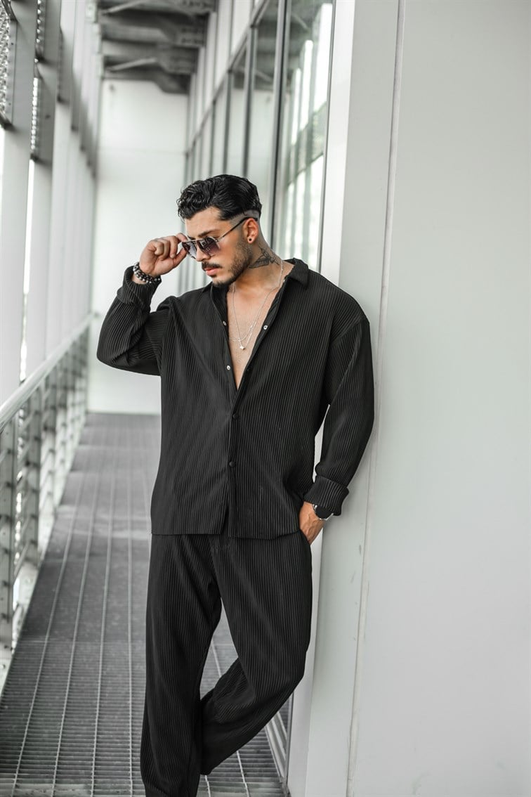 Çizgili Pilili Oversize Gömlek