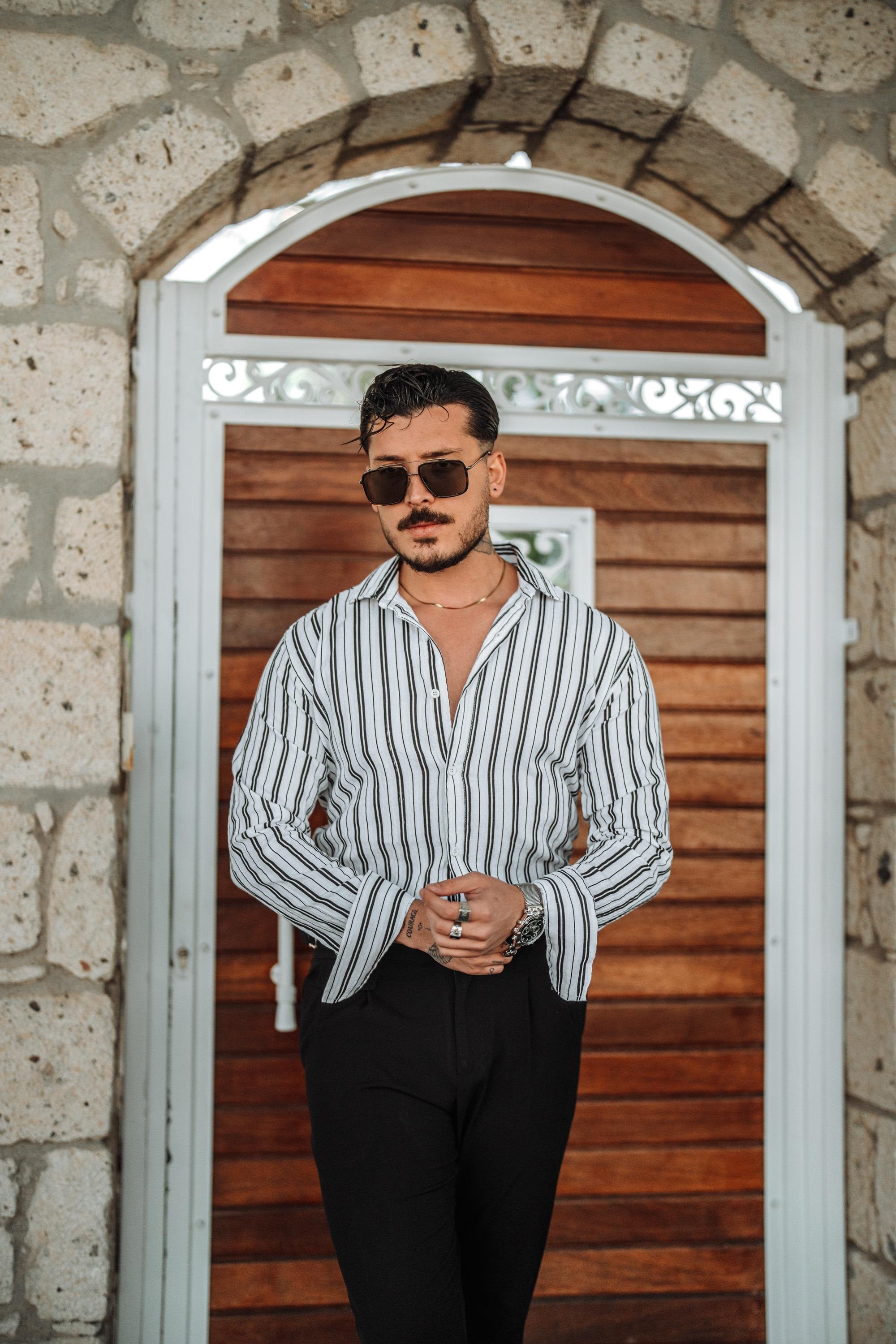 Çizgili Slim Fit Gömlek Siyah