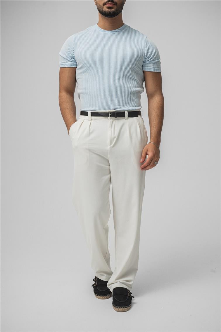 Çizgili Slim Fit T-Shirt Açık Mavi