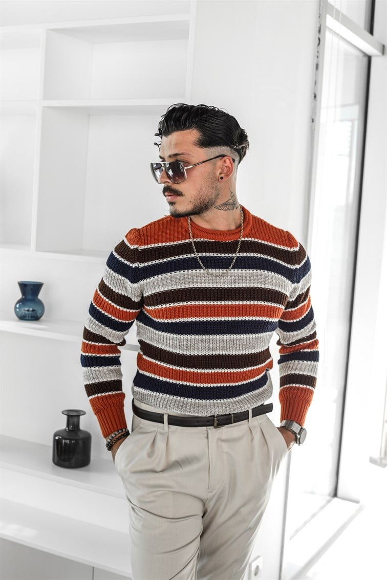 Çok Renkli Örme Oversize Kazak