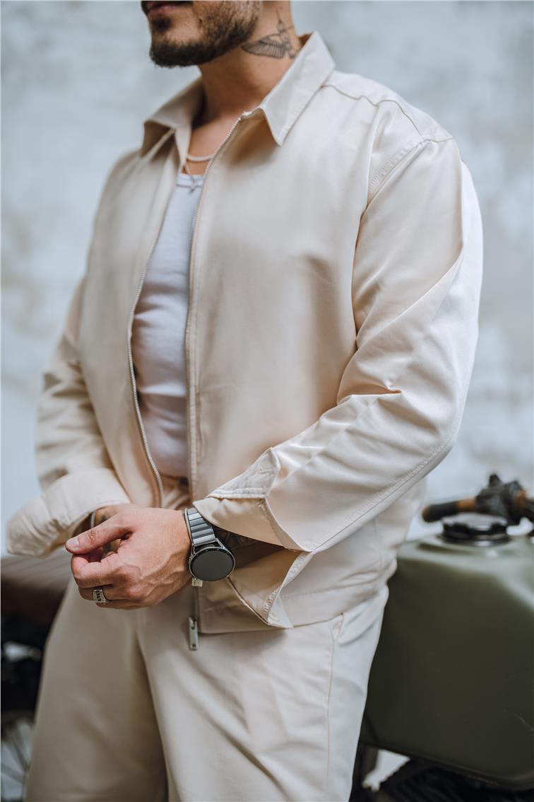Comfort Oversize Fermuarlı Ceket Krem