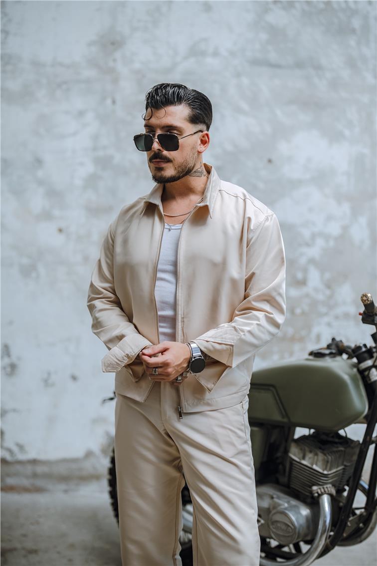 Comfort Oversize Fermuarlı Ceket Krem