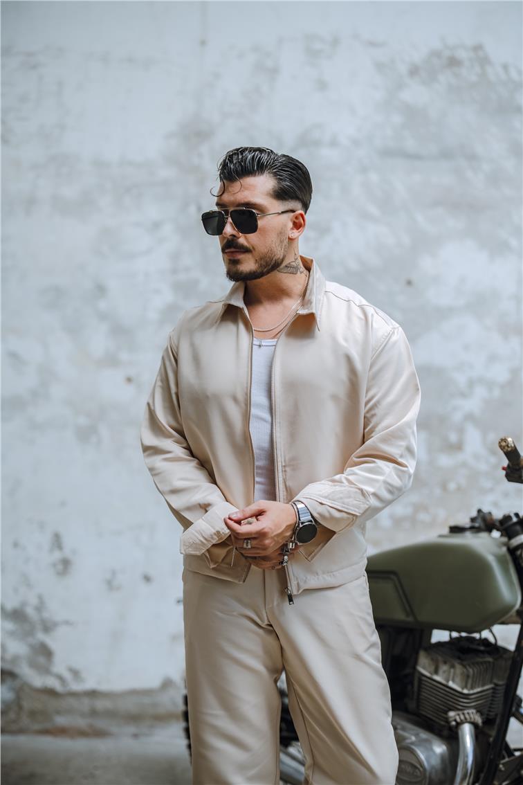 Comfort Oversize Fermuarlı Ceket Krem