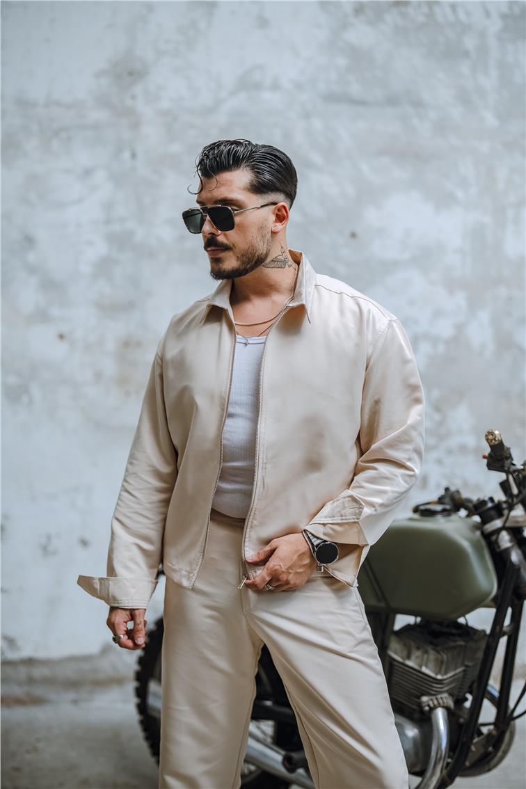 Comfort Oversize Fermuarlı Ceket Krem