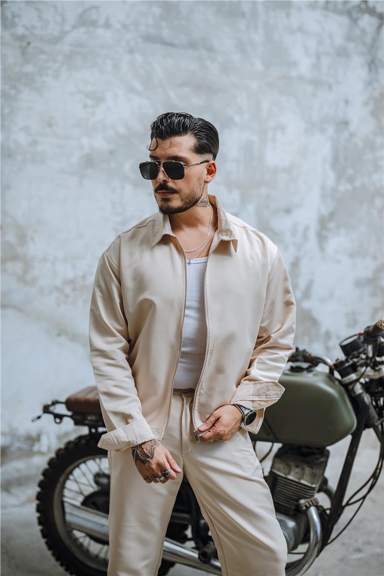 Comfort Oversize Fermuarlı Ceket Krem