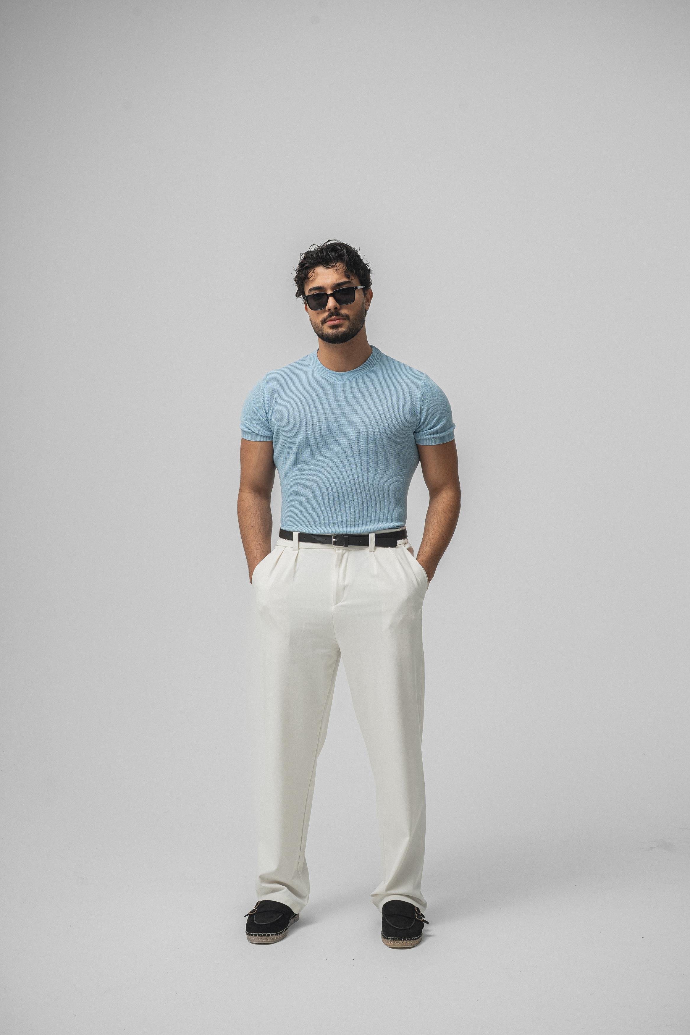 Dar Kalıp Örme T-Shirt Bebe Mavisi