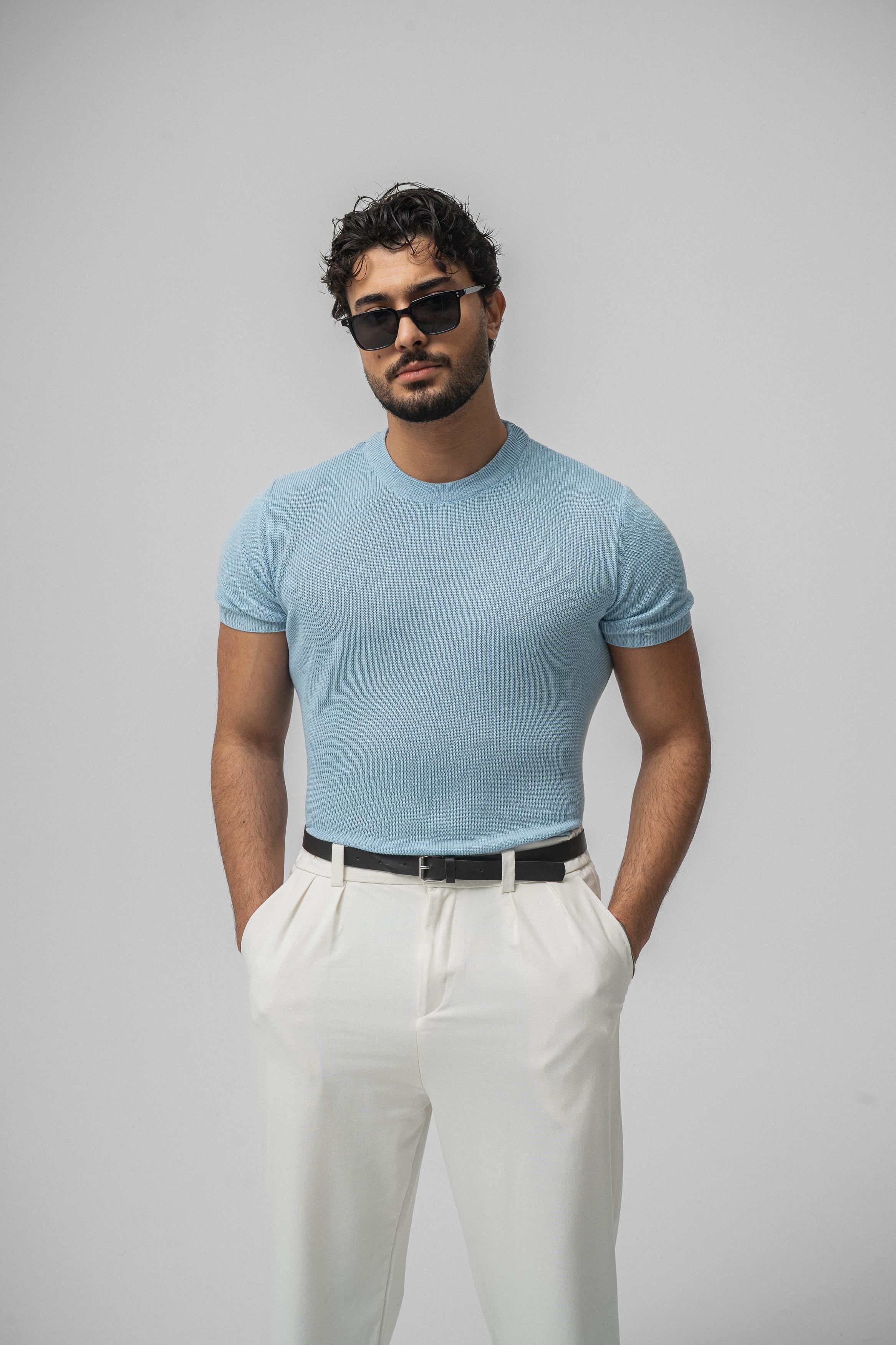 Dar Kalıp Örme T-Shirt Bebe Mavisi