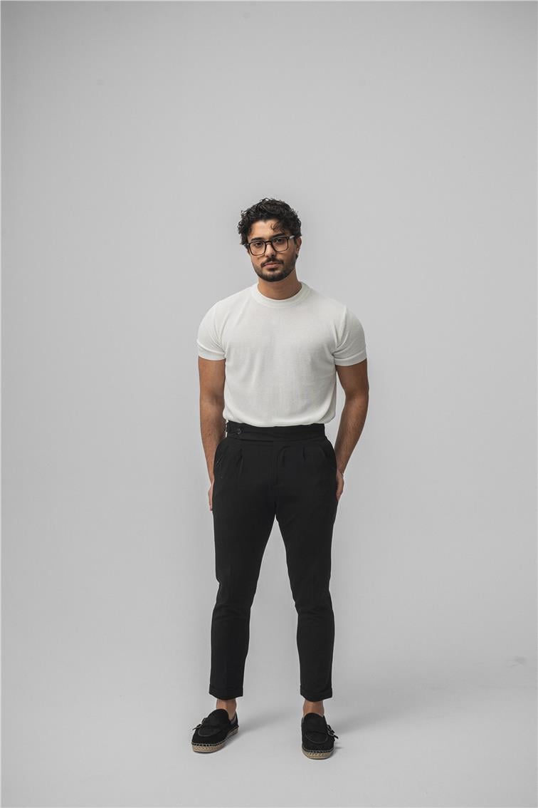 Dar Kalıp Örme T-Shirt Beyaz