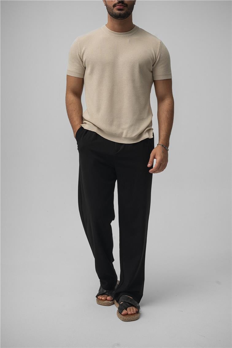 Dar Kalıp Örme T-Shirt Krem