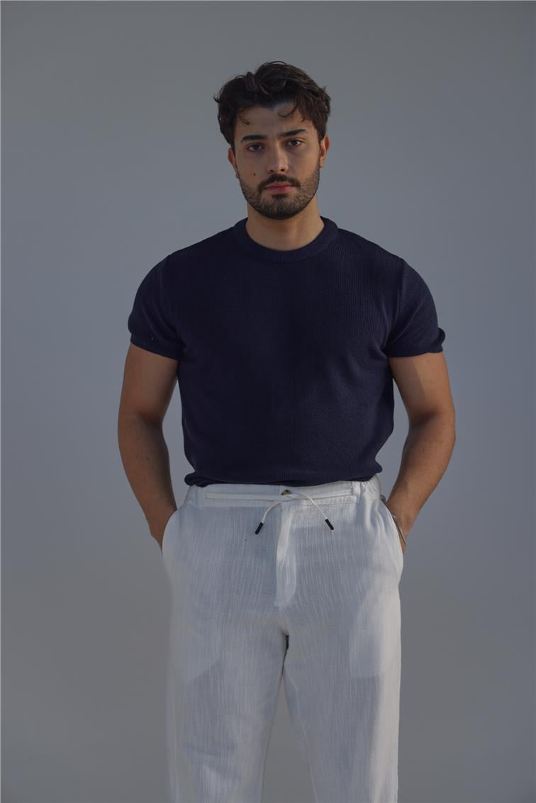 Dar Kalıp Örme T-Shirt Lacivert