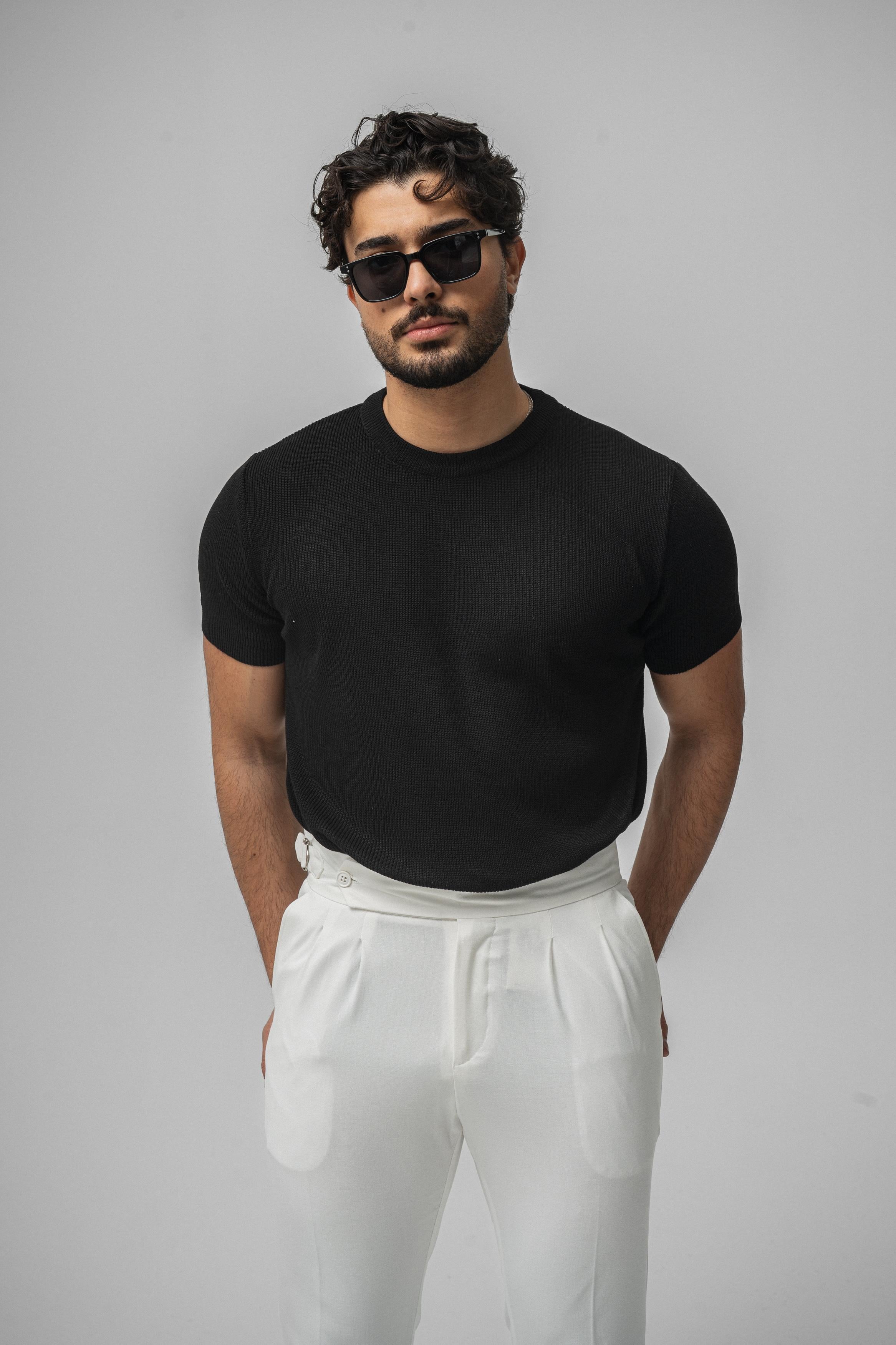 Dar Kalıp Örme T-Shirt Siyah