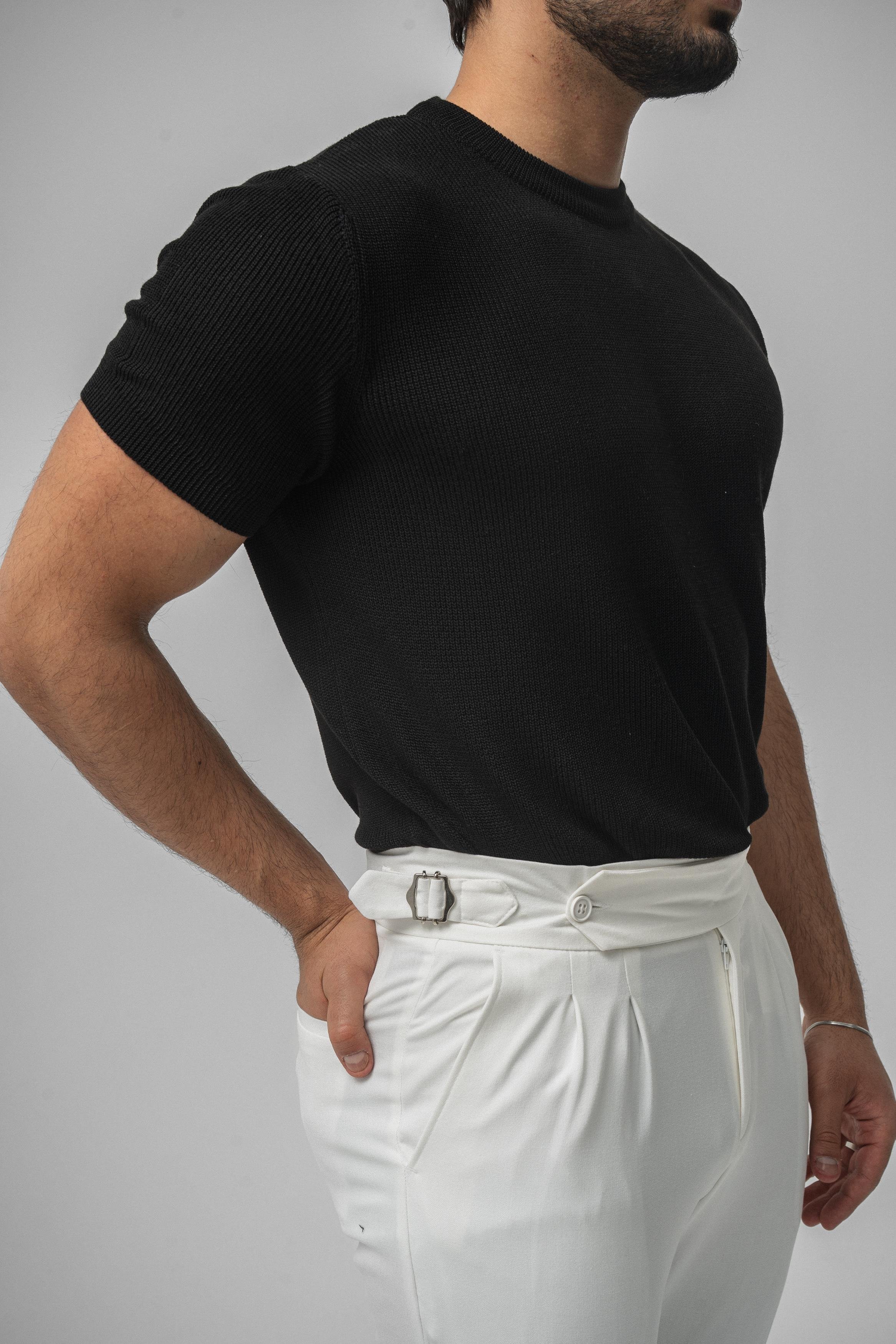 Dar Kalıp Örme T-Shirt Siyah