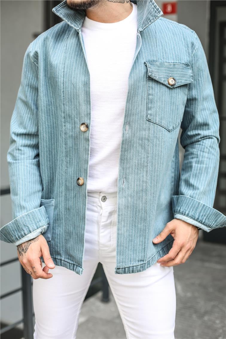 Denim Çizgili Ceket Açık Mavi