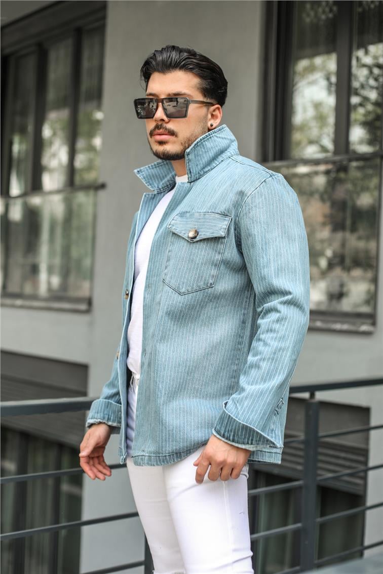 Denim Çizgili Ceket Açık Mavi