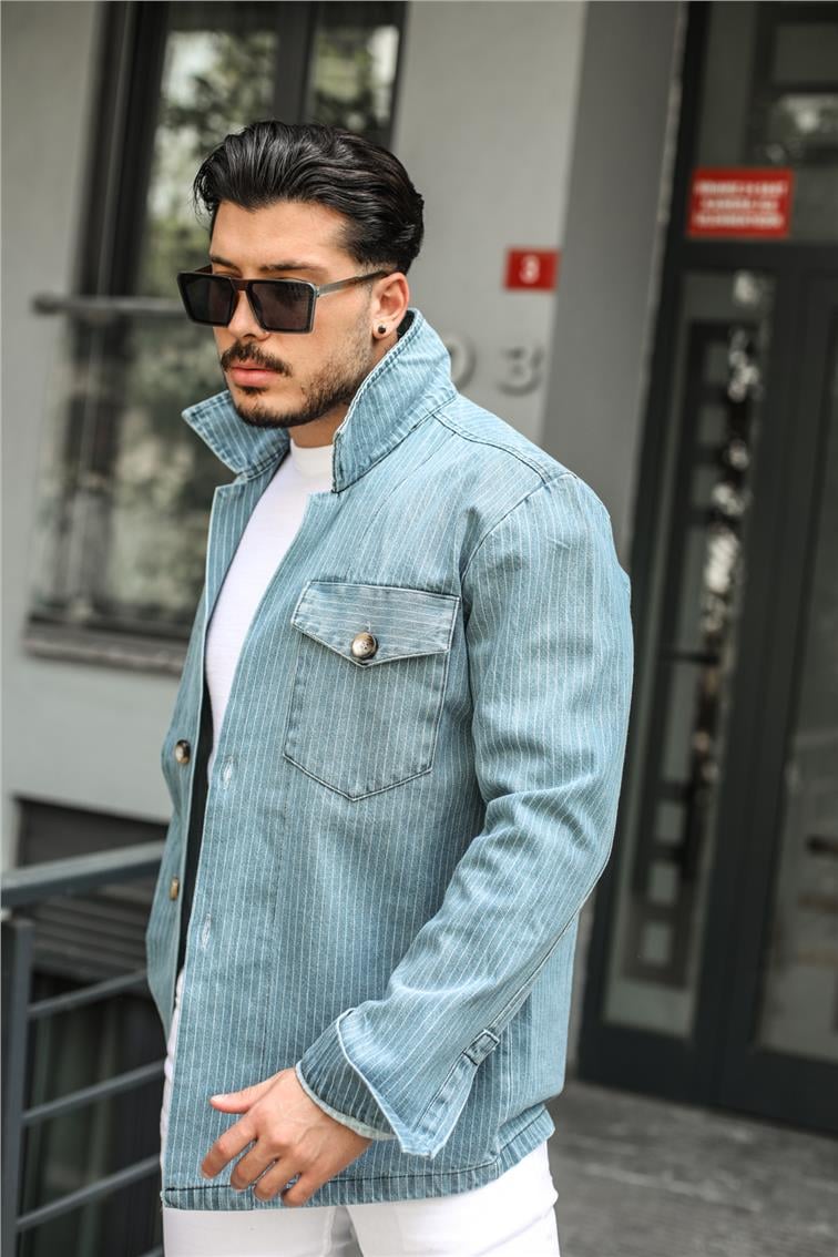 Denim Çizgili Ceket Açık Mavi