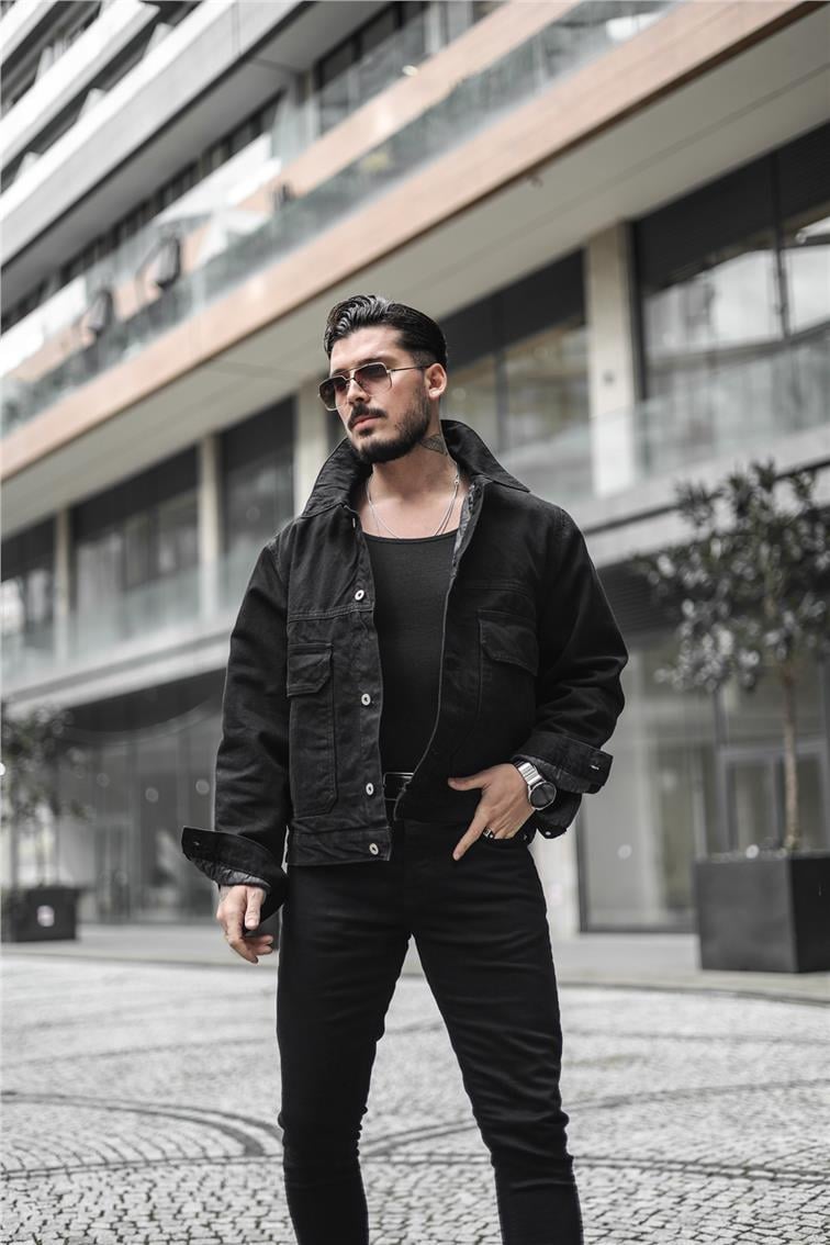Denim Kolej Ceket/Mont Siyah