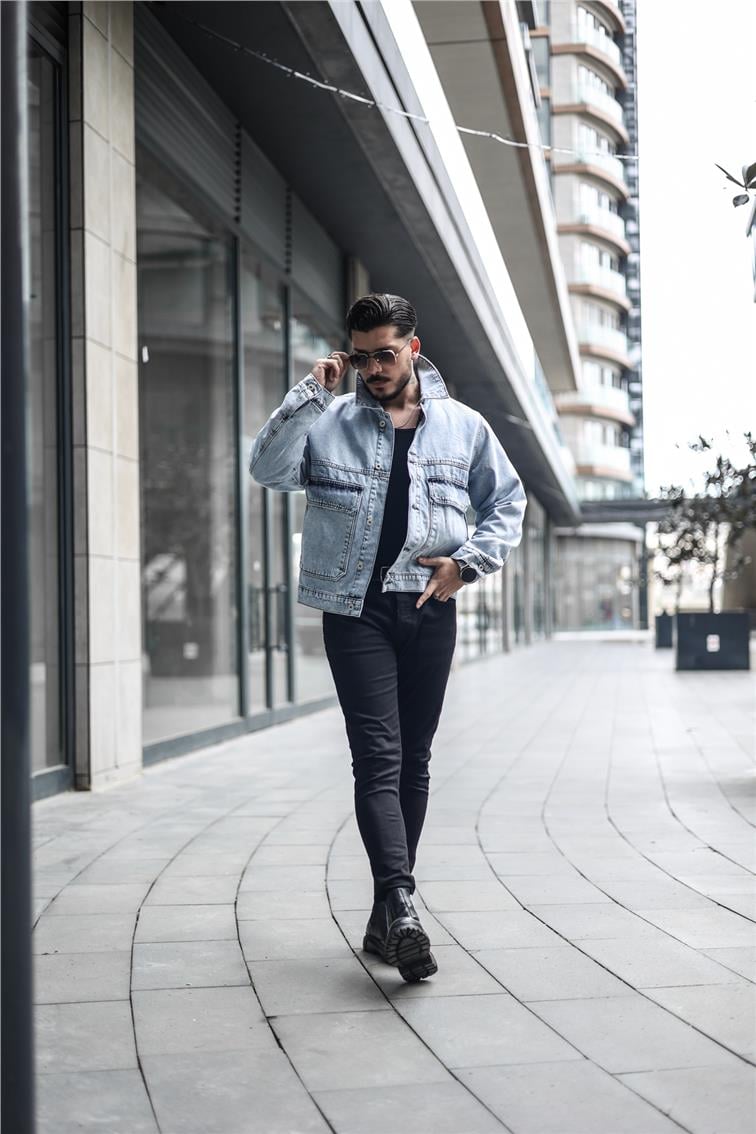 Denim Kolej Ceket/Mont Yıkamalı Mavi