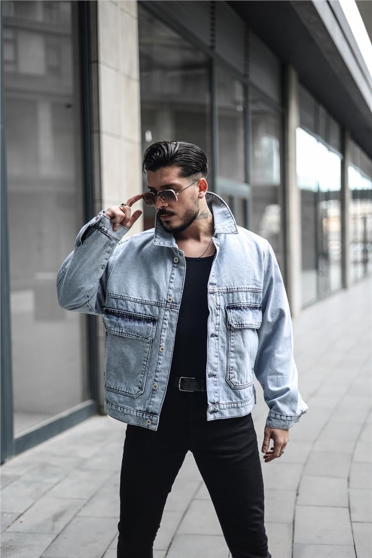 Denim Kolej Ceket/Mont Yıkamalı Mavi
