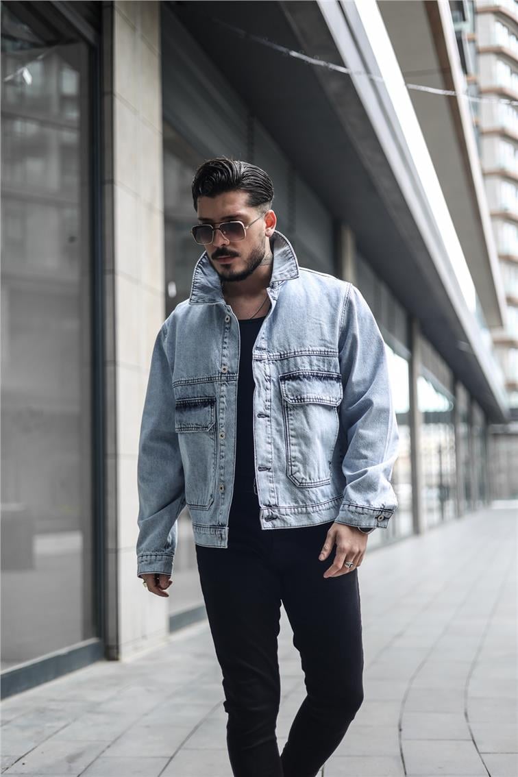 Denim Kolej Ceket/Mont Yıkamalı Mavi