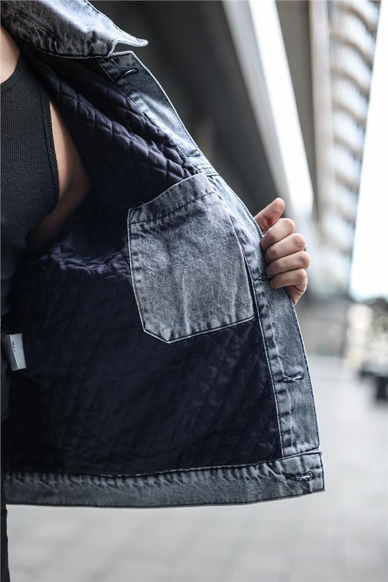 Denim Kolej Ceket/Mont Yıkamalı Mavi
