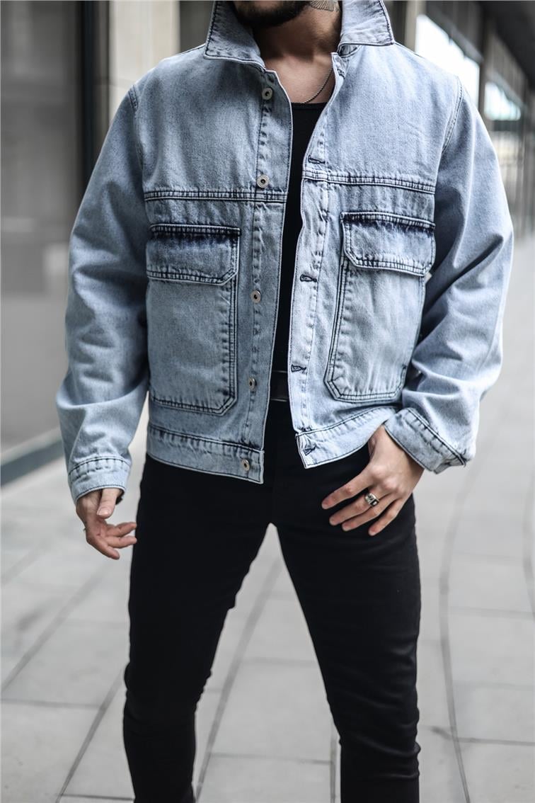 Denim Kolej Ceket/Mont Yıkamalı Mavi