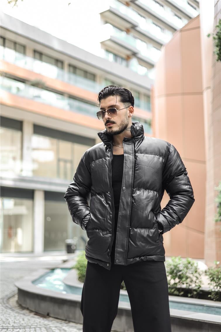 Deri Basic Şişme Mont Siyah