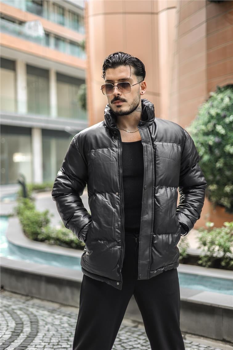 Deri Basic Şişme Mont Siyah